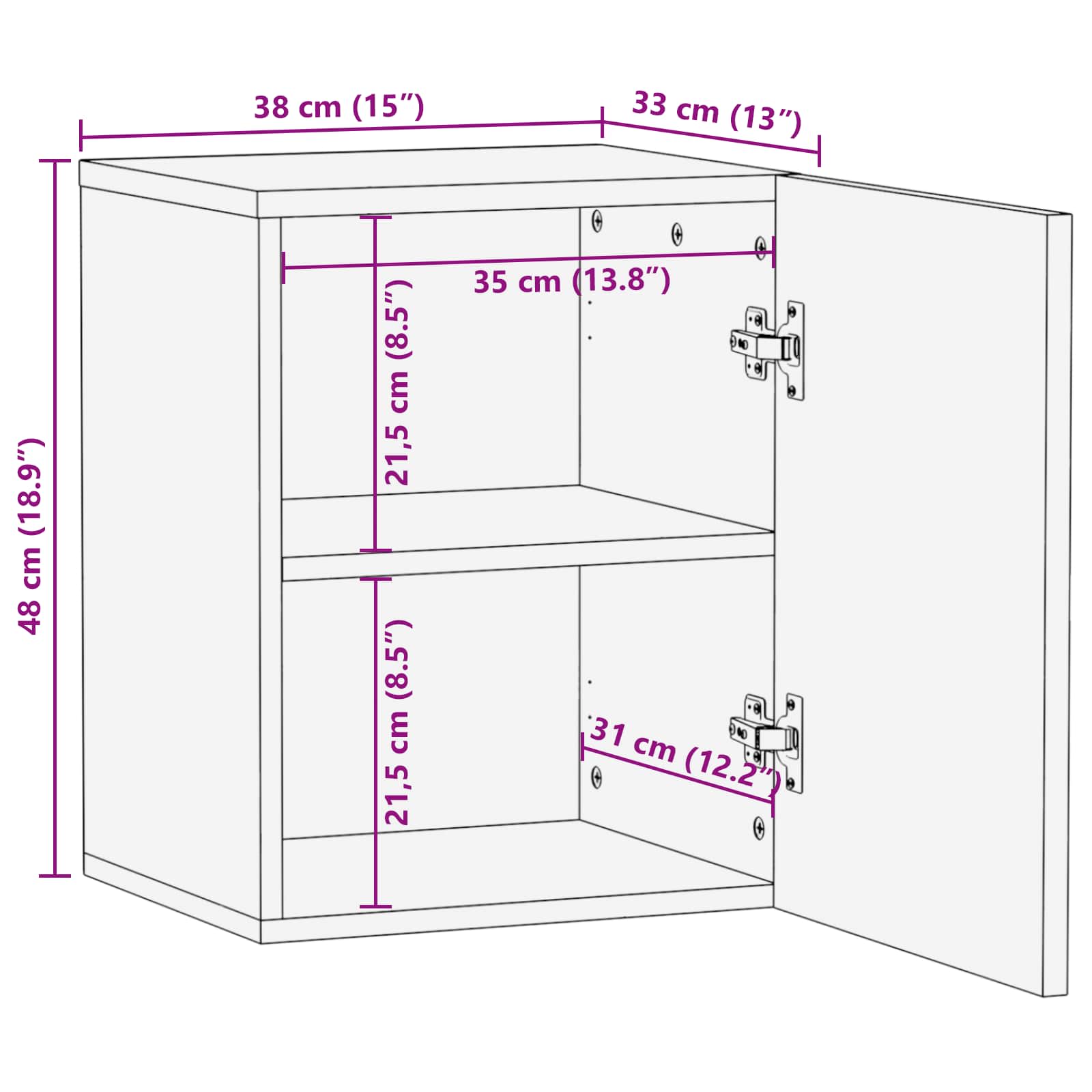 Gabinete Colgante de Baño con puerta Natural 38 x 33 x 48 cm