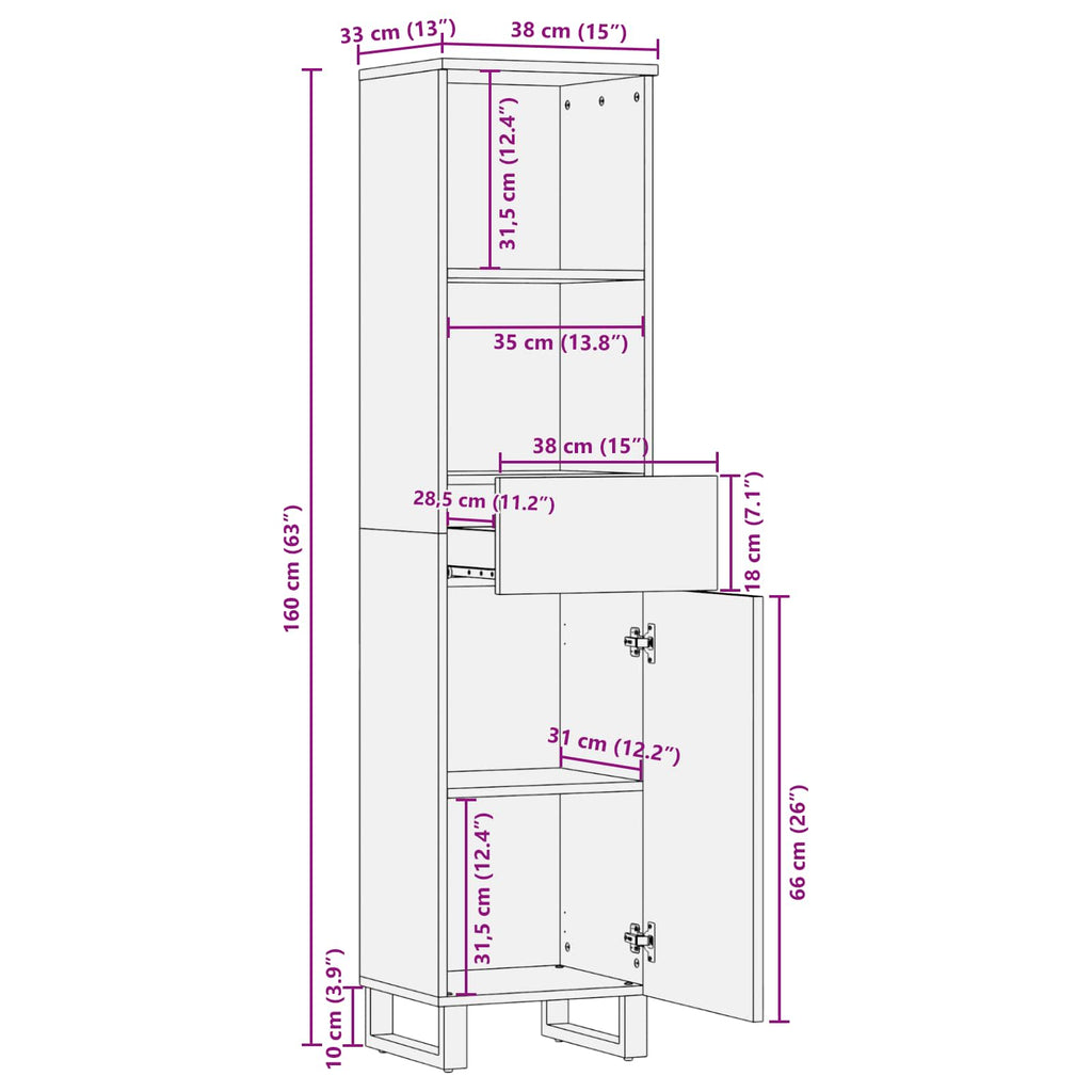 Mueble de Cuarto de Baño Roble artesanal 38 x 33 x 160 cm