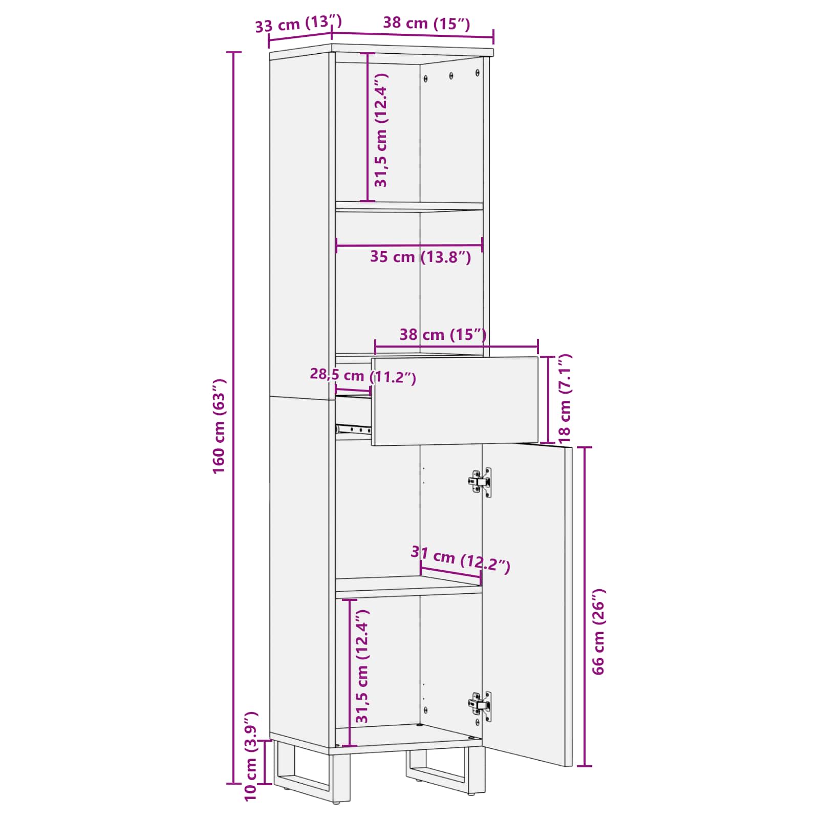 Mueble de Cuarto de Baño Roble artesanal 38 x 33 x 160 cm