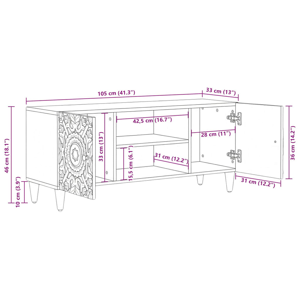 Mueble de TV Marrón 105 x 33,5 x 46 cm Madera de mango maciza