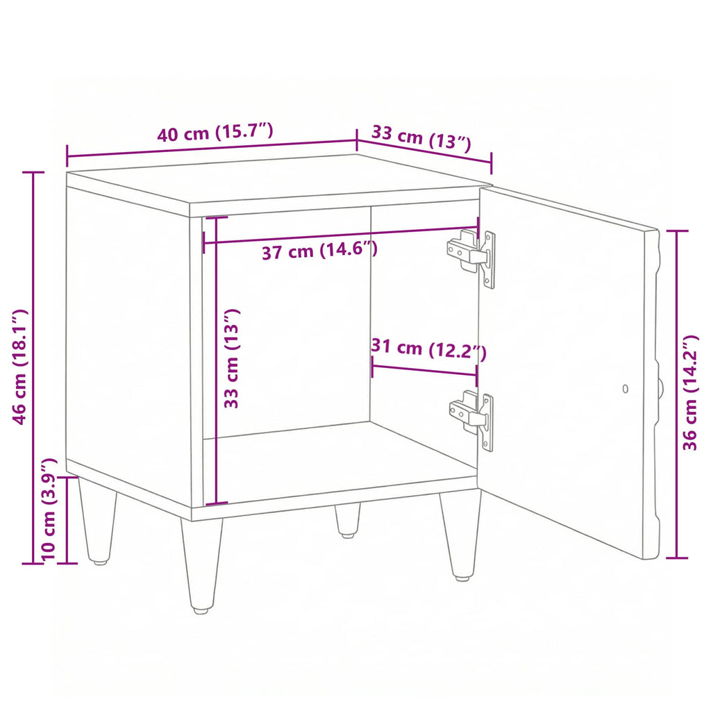 Armario de Noche 2 pcs 40 x 33,5 x 46 cm Madera de mango maciza