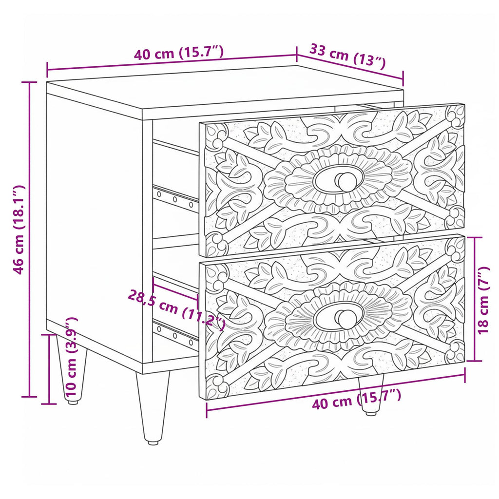 Armario de Noche 2 pcs 40 x 33,5 x 46 cm Madera de mango maciza