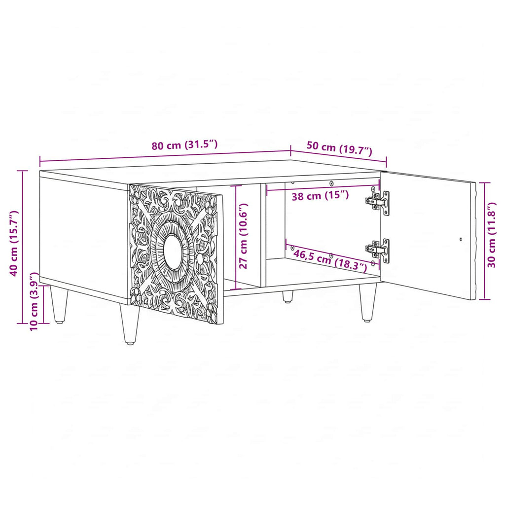 Mesa de Café 80 x 50 x 40 cm Madera de mango maciza