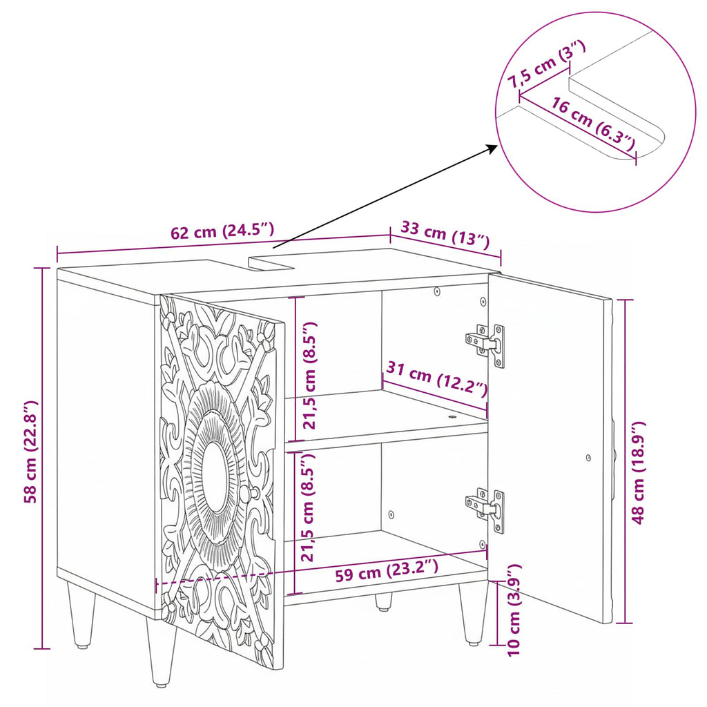 Mueble de lavabo para baño con almacenamiento 62 x 33 x 58 cm