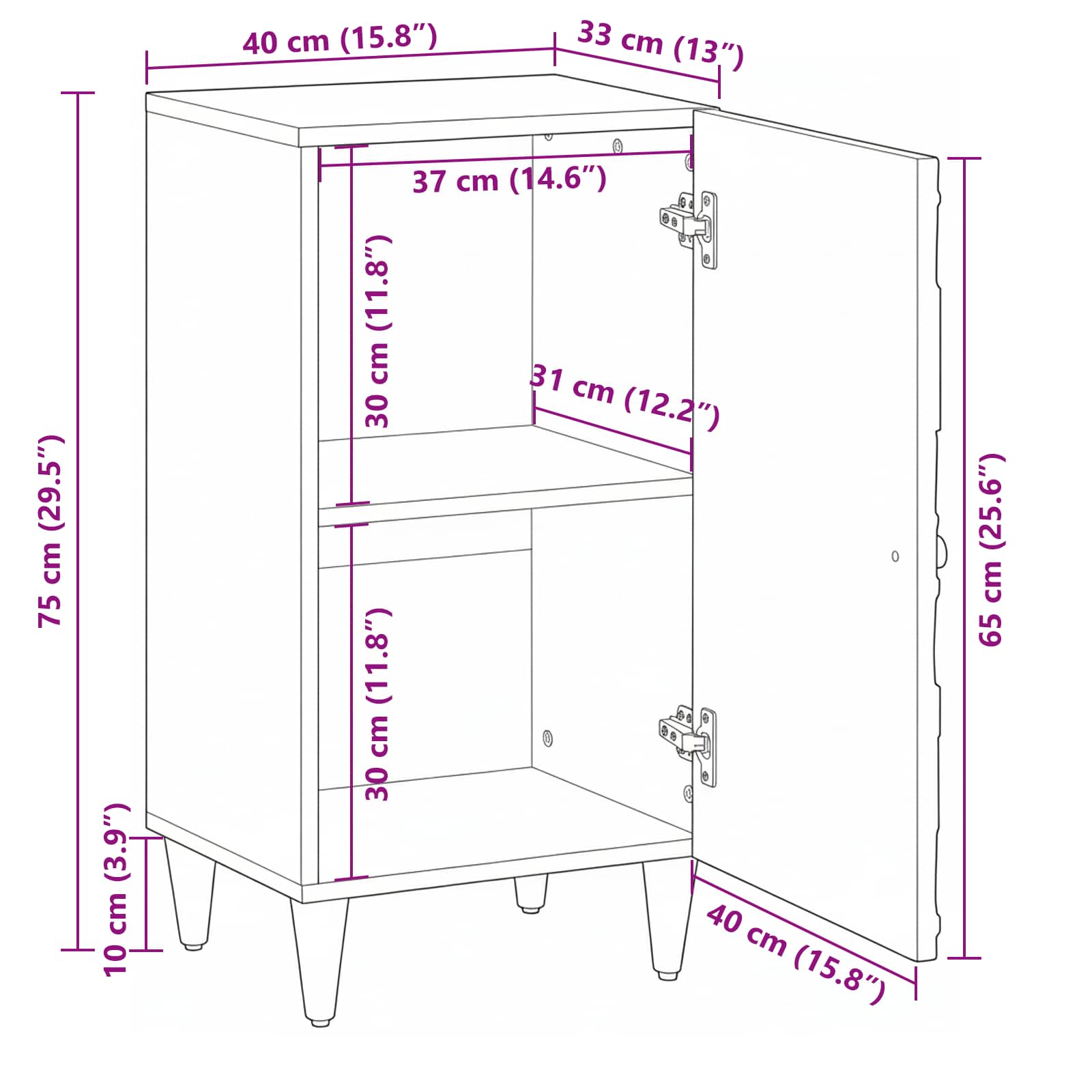 Aparador con puerta 40 x 33,5 x 75 cm Madera de mango maciza