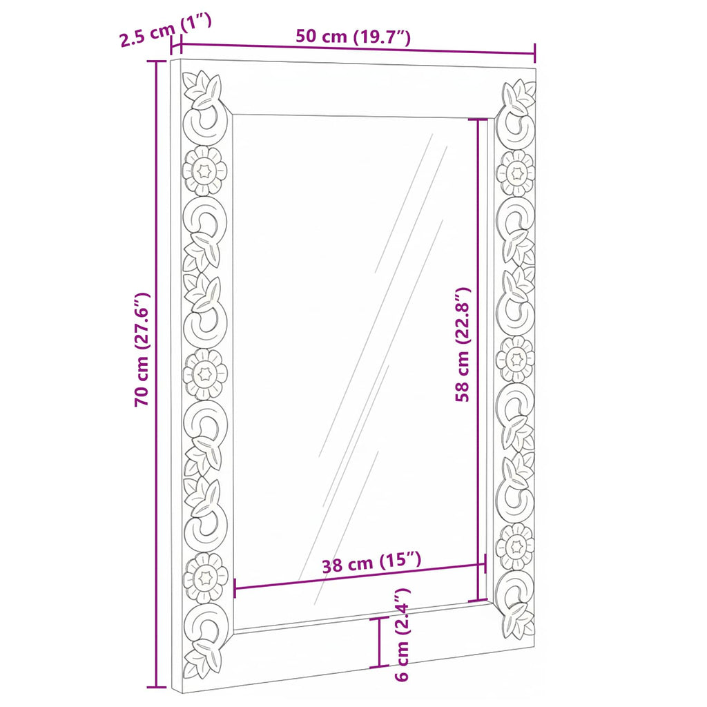 Espejo de pared Blanco 70 x 50 cm Madera de mango maciza