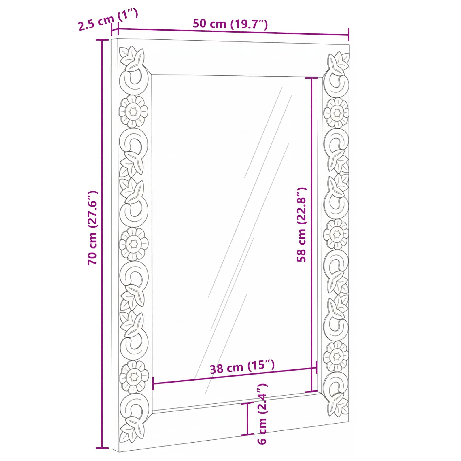 Espejo de pared Blanco 70 x 50 cm Madera de mango maciza