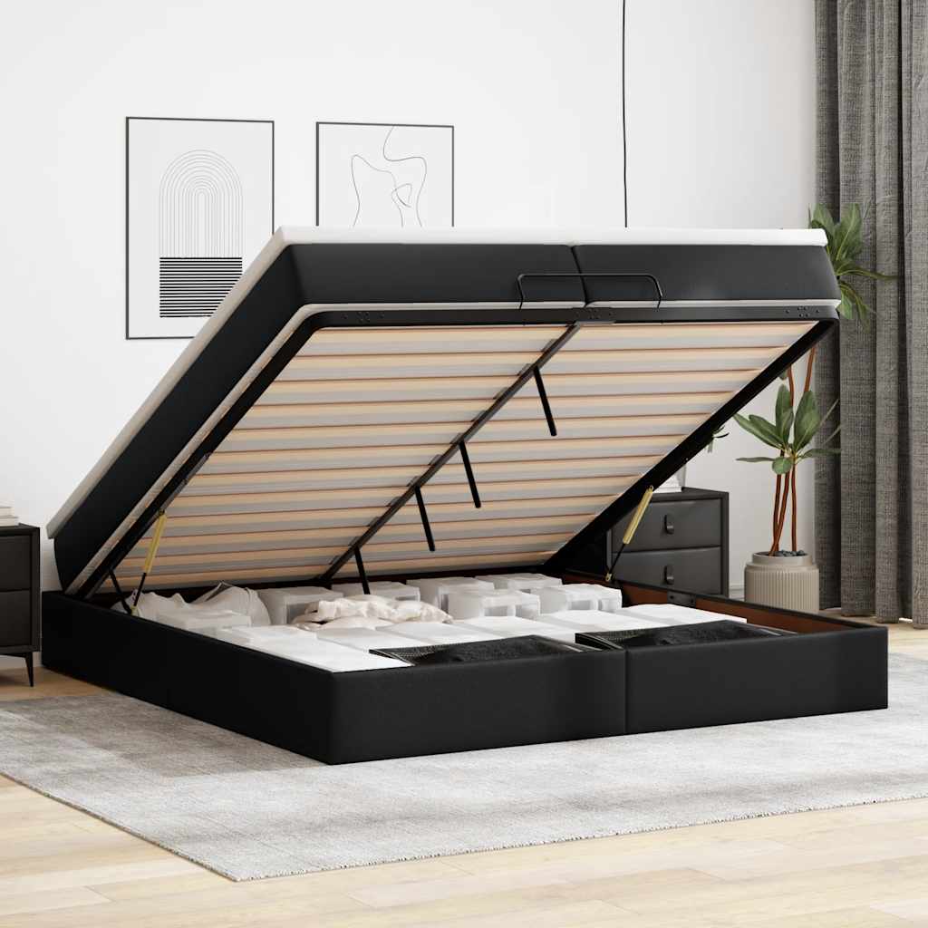 Cama otomana colchón LED cuero sintético capuchino 140x200cm