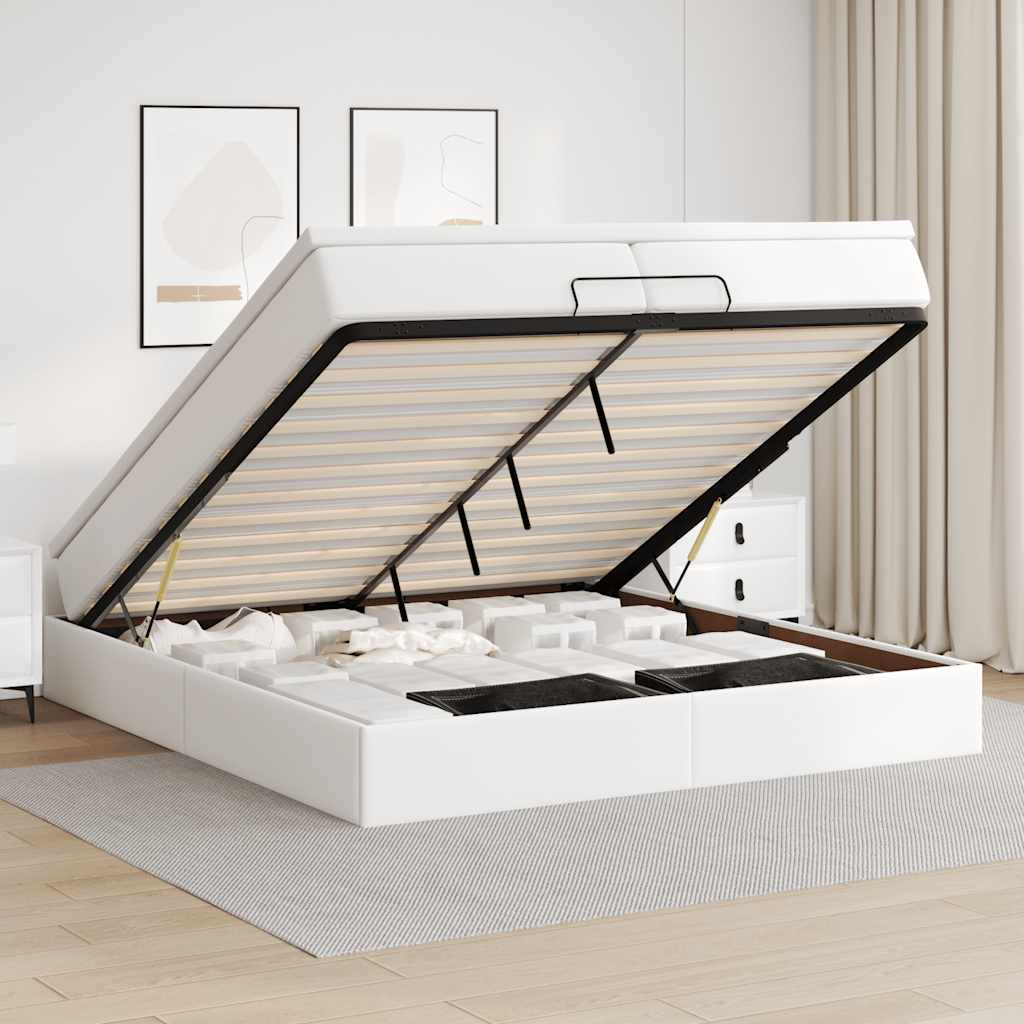 Cama otomana colchón LED cuero sintético capuchino 140x200cm
