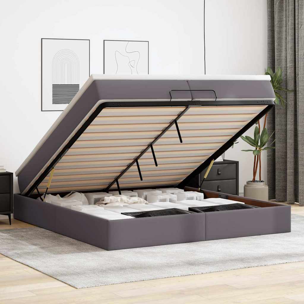 Cama otomana colchón LED cuero sintético capuchino 140x200cm