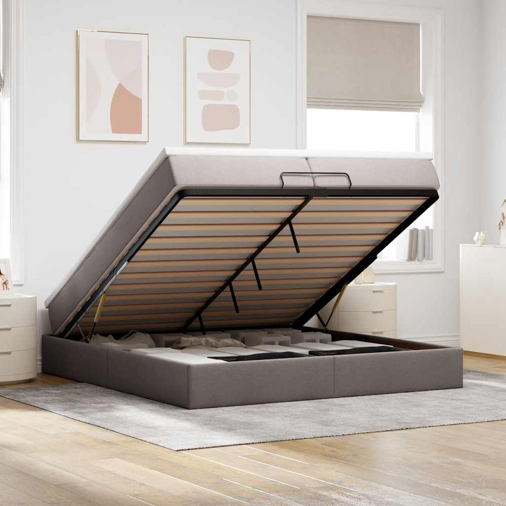 Cama otomana colchón LED cuero sintético capuchino 140x200cm