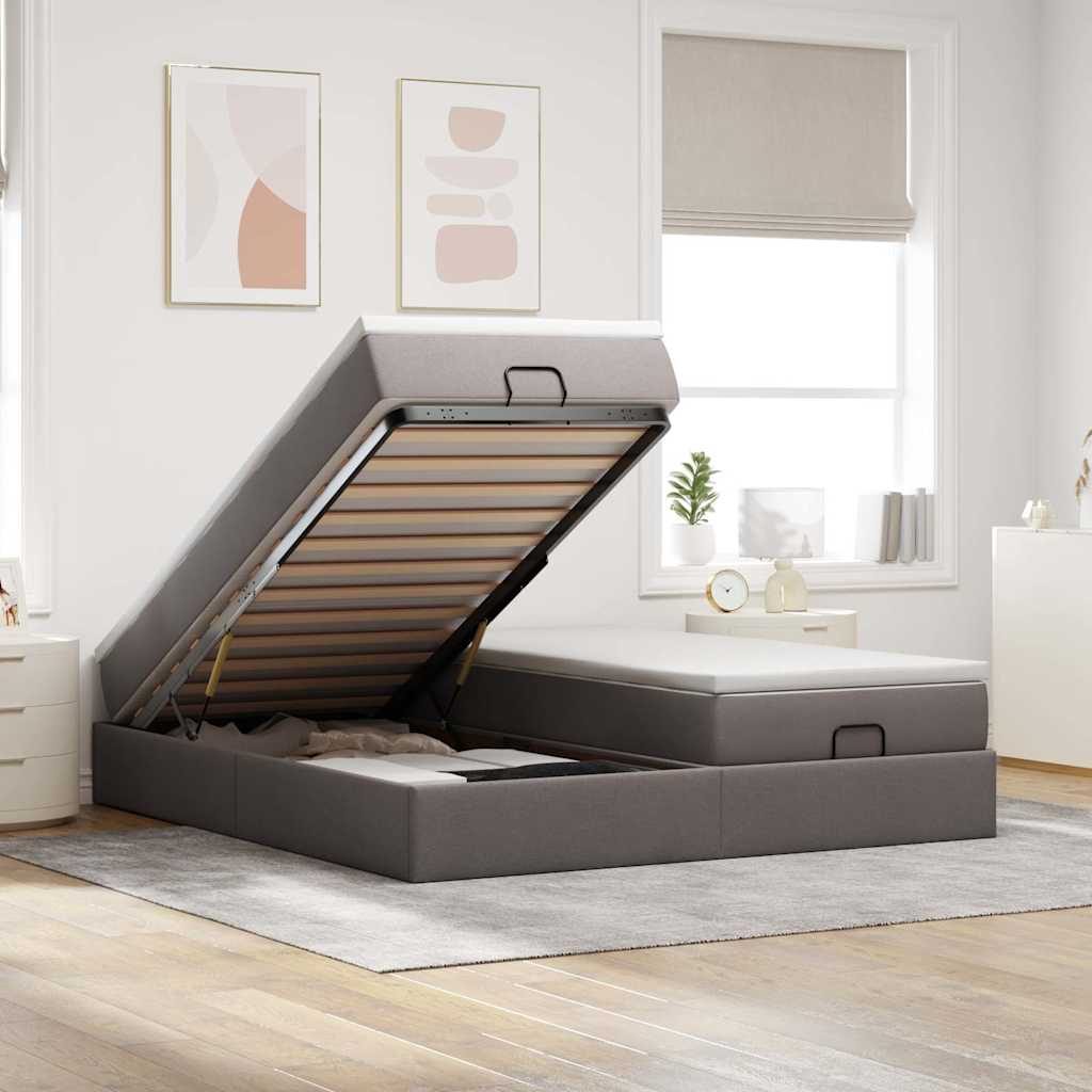 Cama otomana colchón LED cuero sintético capuchino 140x200cm