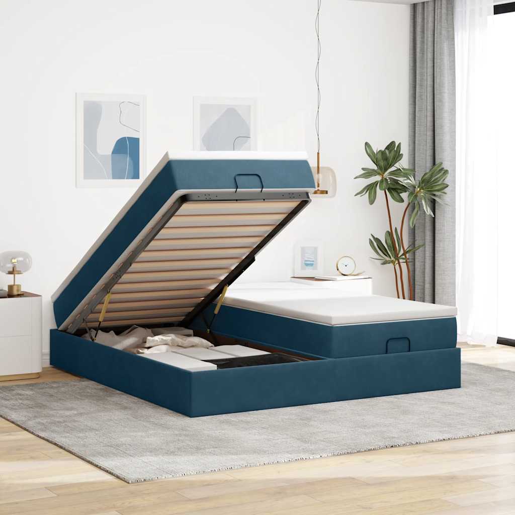 Cama otomana colchón LED cuero sintético capuchino 140x200cm