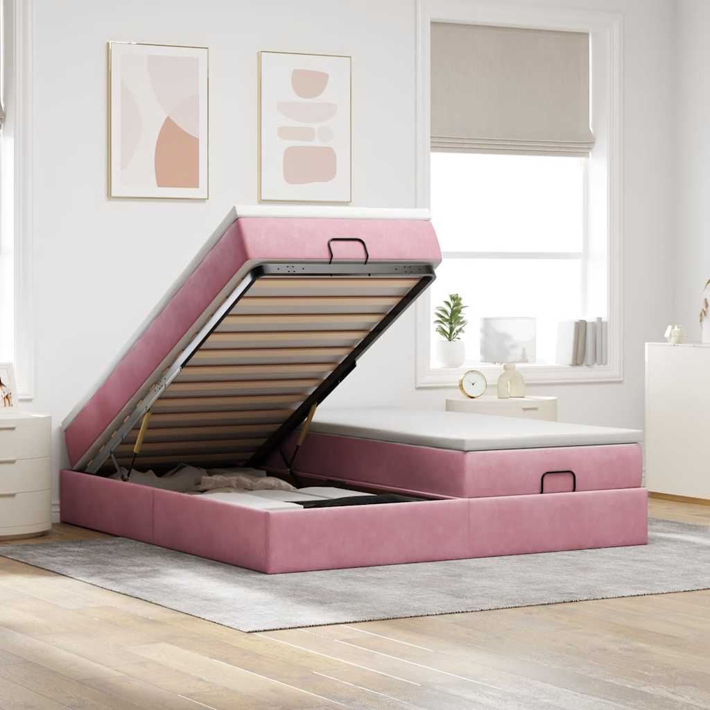 Cama otomana colchón LED cuero sintético capuchino 140x200cm