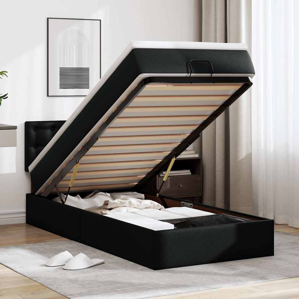 Cama otomana colchón cappucino cuero sintético 100x200cm