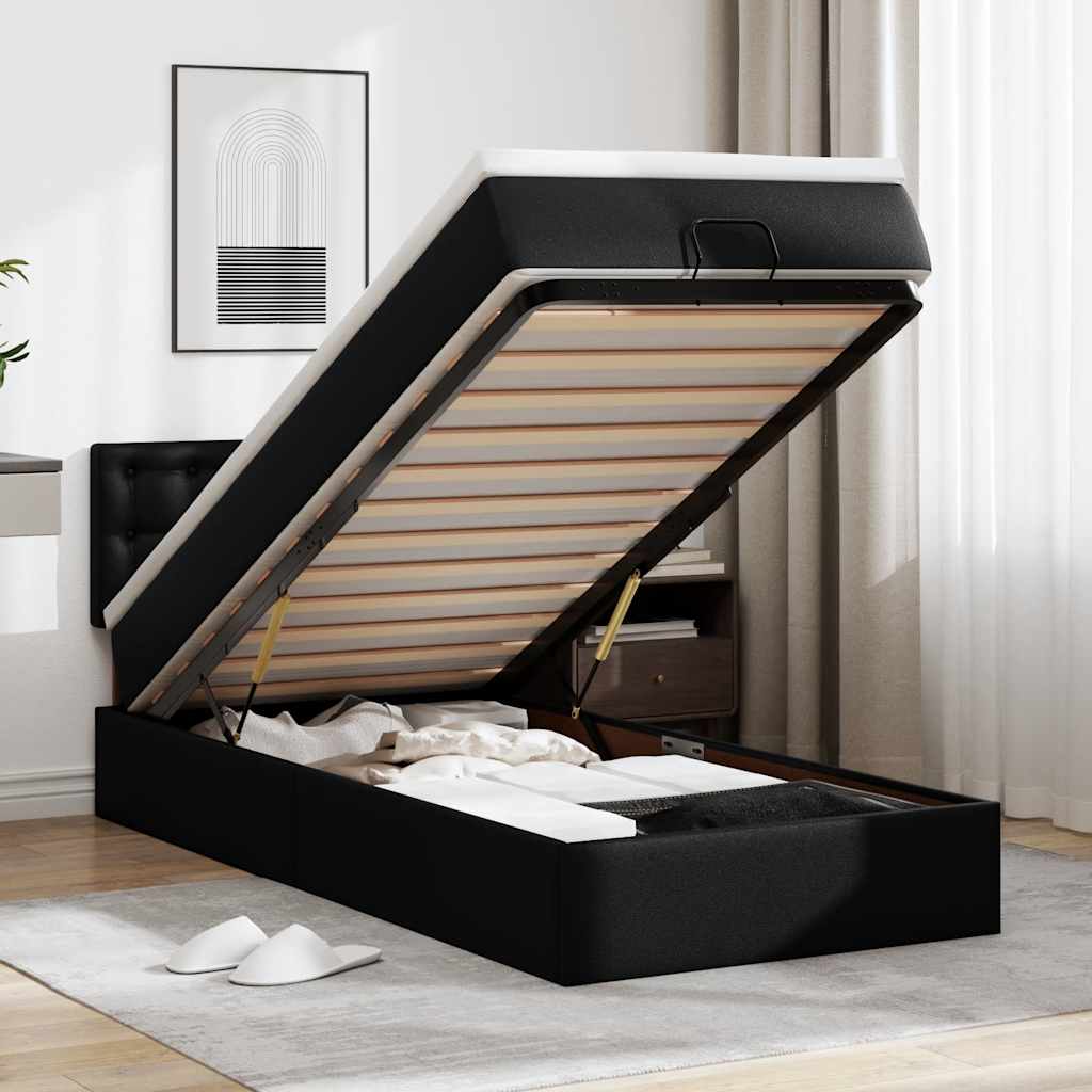 Cama otomana colchón cappucino cuero sintético 100x200cm