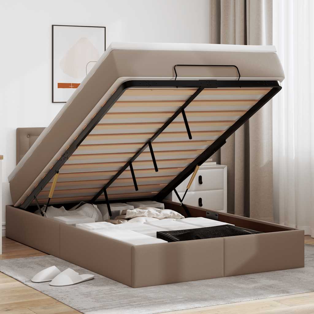 Cama otomana colchón cappucino cuero sintético 100x200cm