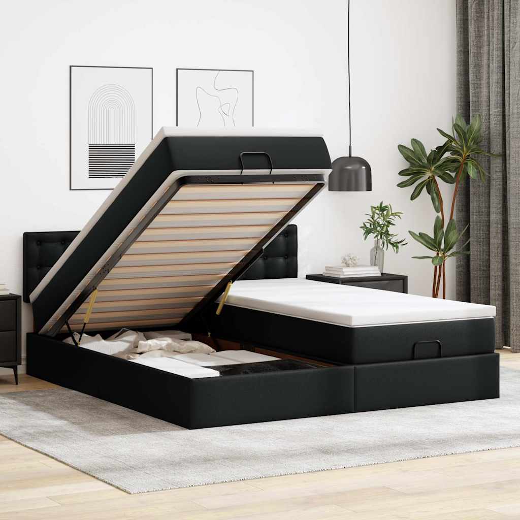 Cama otomana colchón cappucino cuero sintético 100x200cm