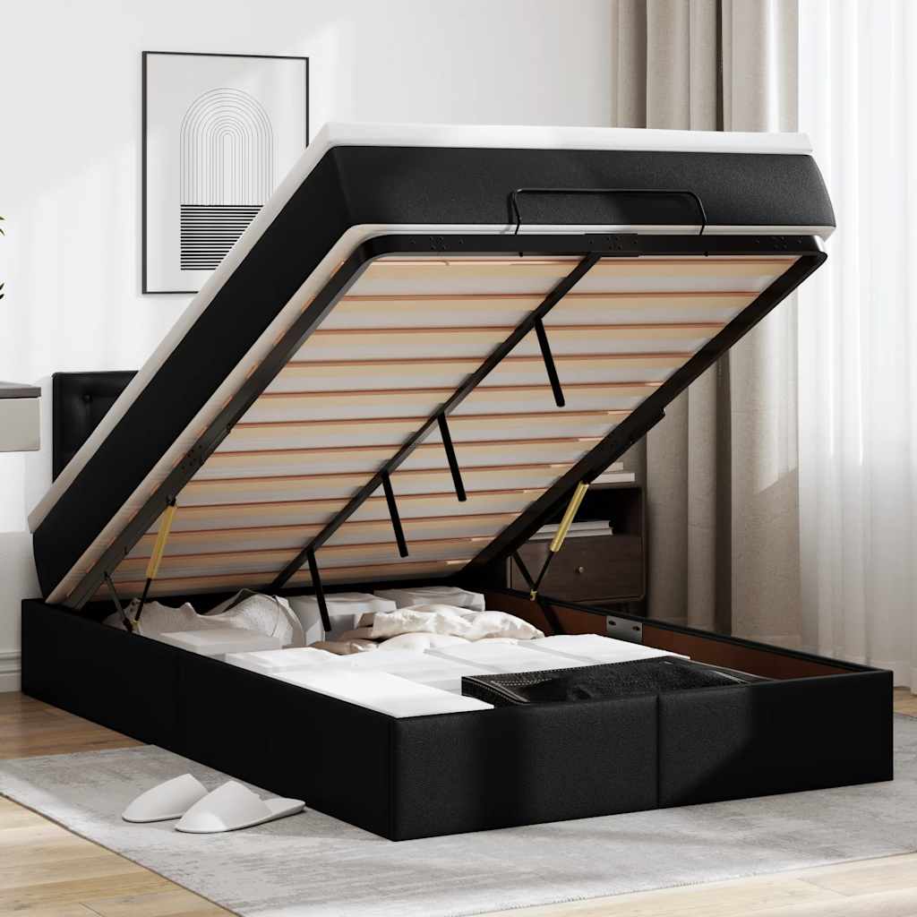 Cama otomana colchón LED cuero sintético capuchino 140x200cm