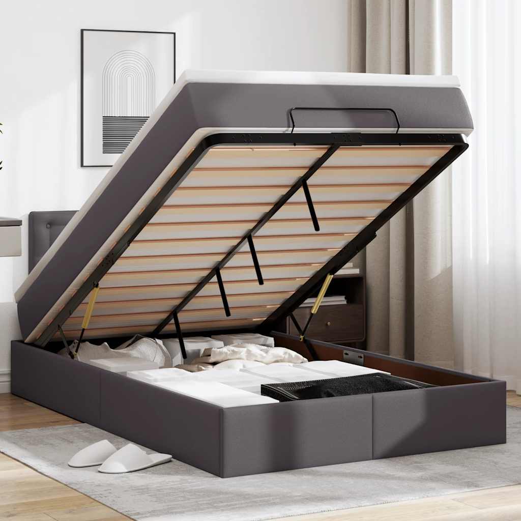 Cama otomana colchón LED cuero sintético capuchino 140x200cm