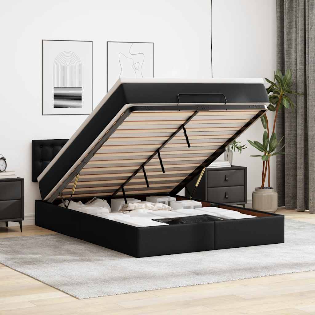 Cama otomana colchón LED cuero sintético capuchino 140x200cm