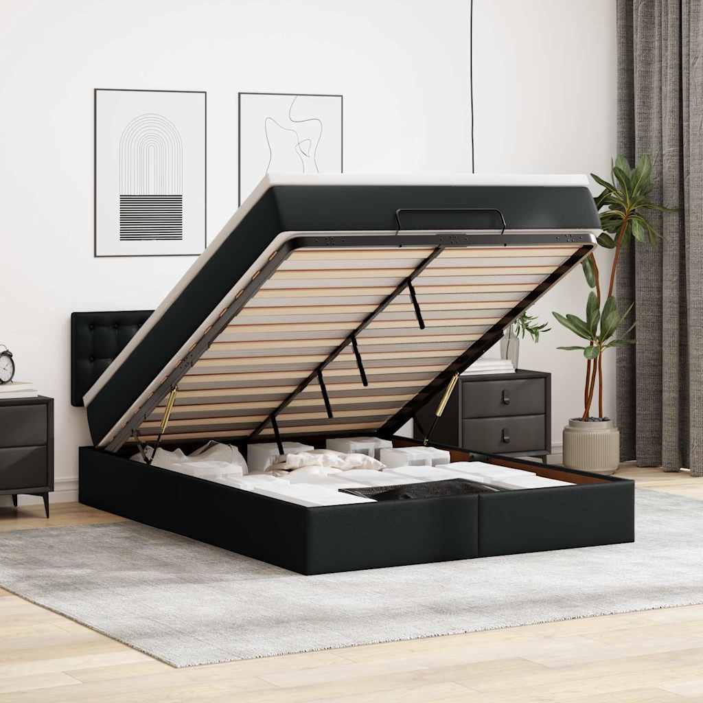 Cama otomana colchón LED cuero sintético capuchino 140x200cm