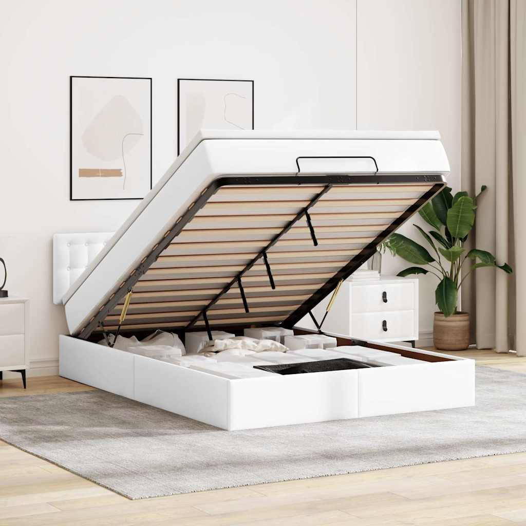 Cama otomana colchón LED cuero sintético capuchino 140x200cm
