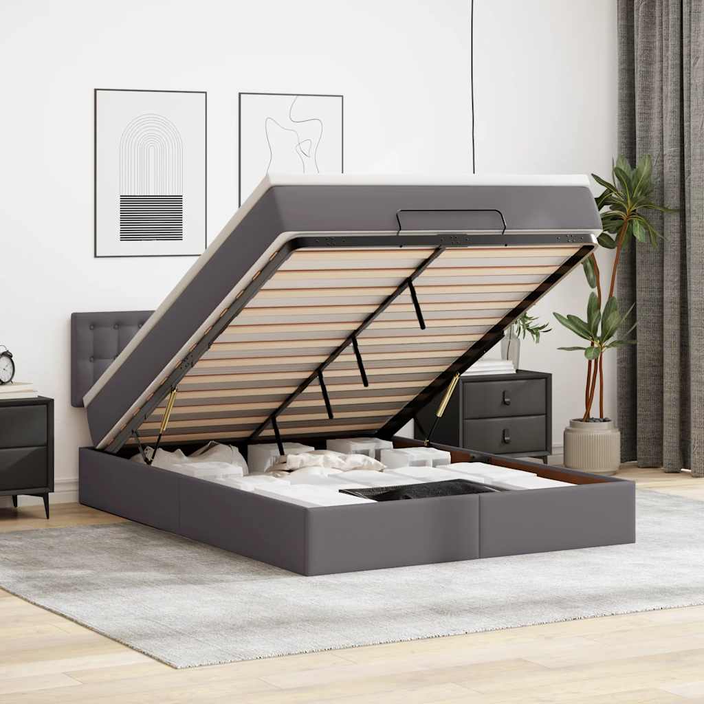 Cama otomana colchón LED cuero sintético capuchino 140x200cm