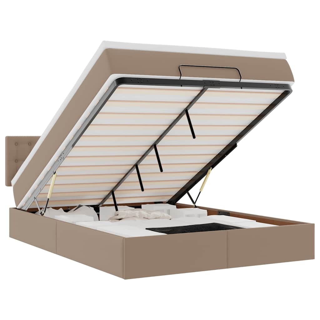 Cama otomana colchón LED cuero sintético capuchino 140x200cm