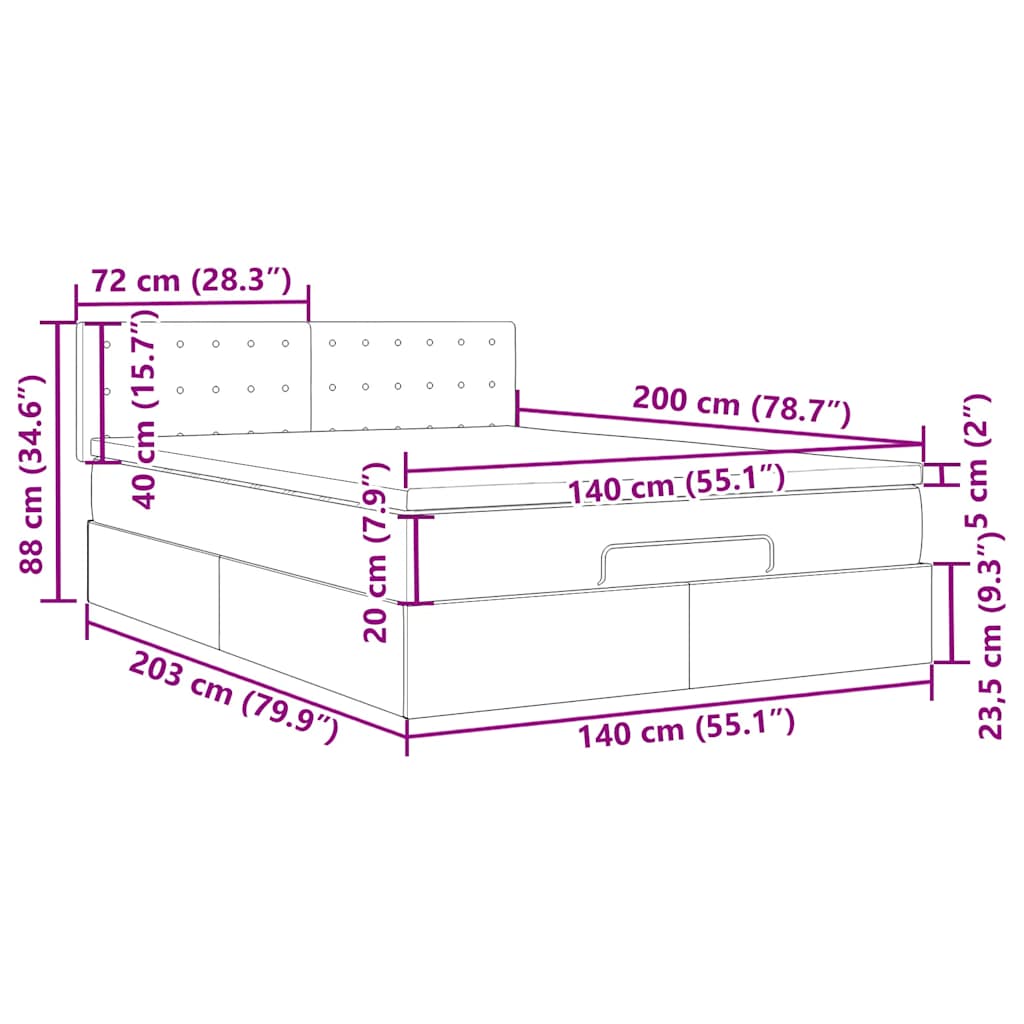 Cama otomana colchón LED cuero sintético capuchino 140x200cm