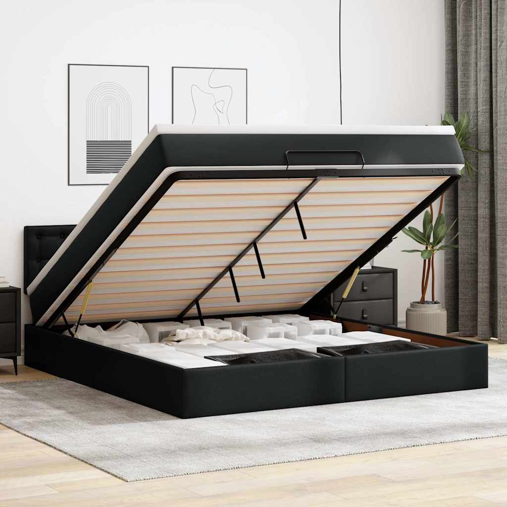 Cama otomana colchón LED cuero sintético capuchino 140x200cm