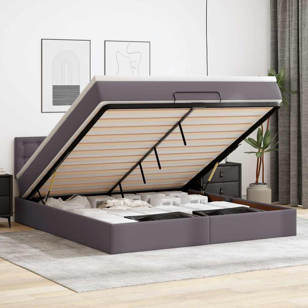 Cama otomana colchón LED cuero sintético capuchino 140x200cm