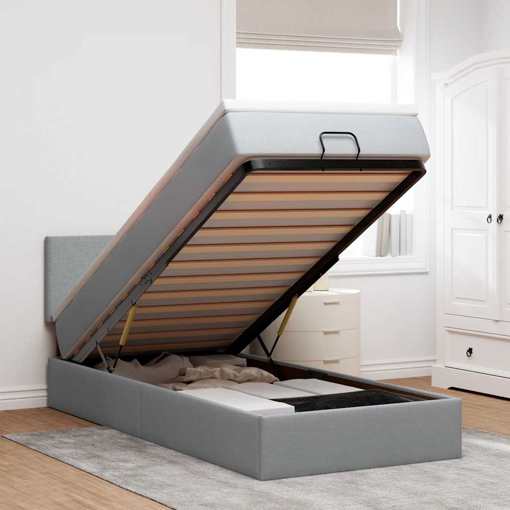 Cream Fabric Ottoman Bed with Mattress 100x200 cm