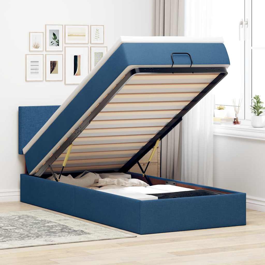Cream Fabric Ottoman Bed with Mattress 100x200 cm