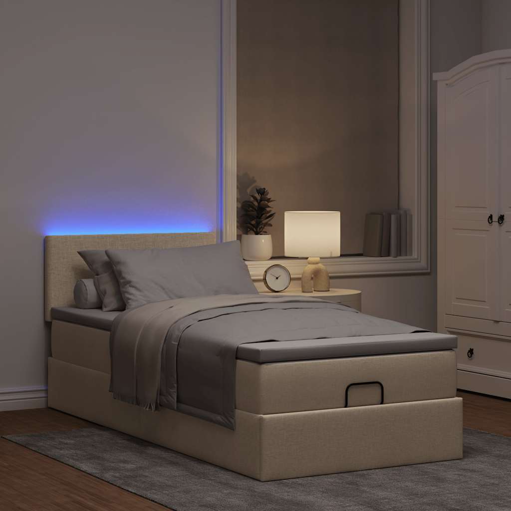 Cama otomana con colchón de tela color crema 100x200 cm