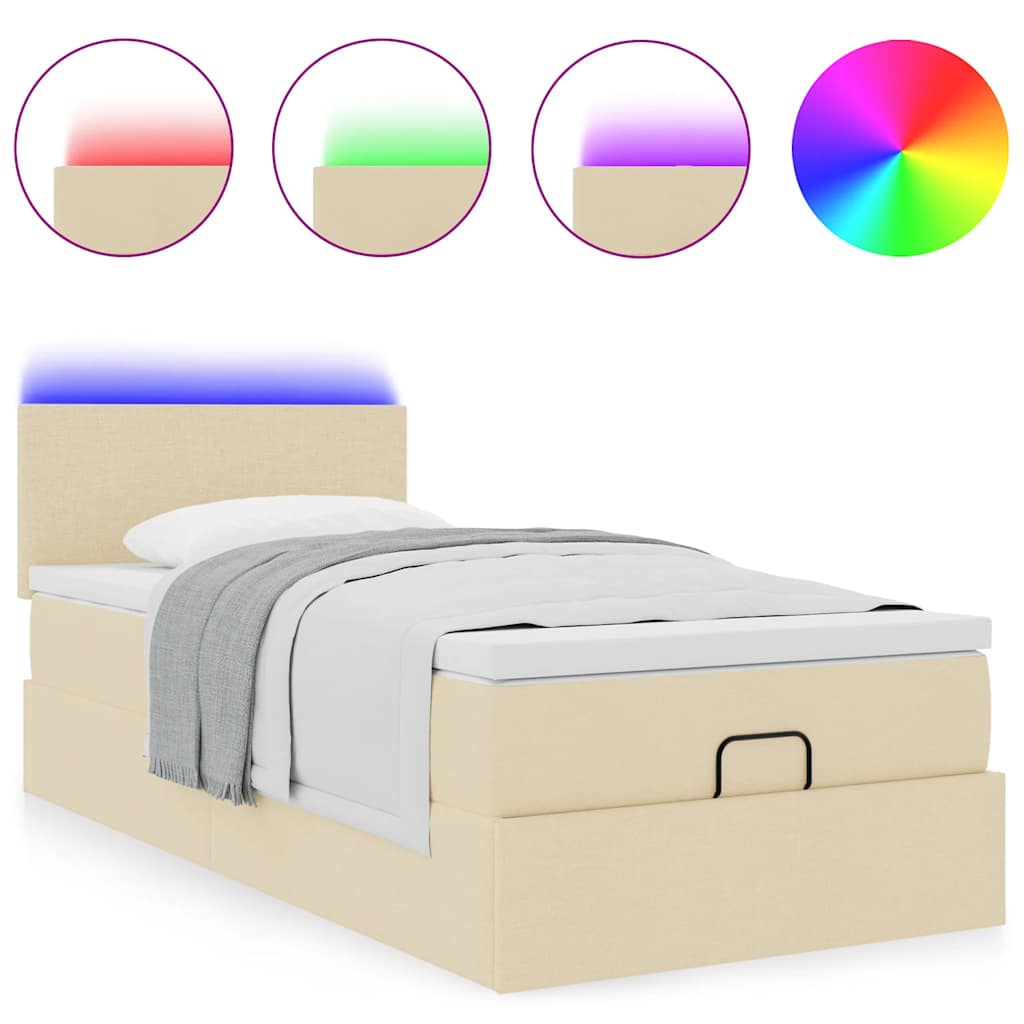 Cama otomana con colchón de tela color crema 100x200 cm