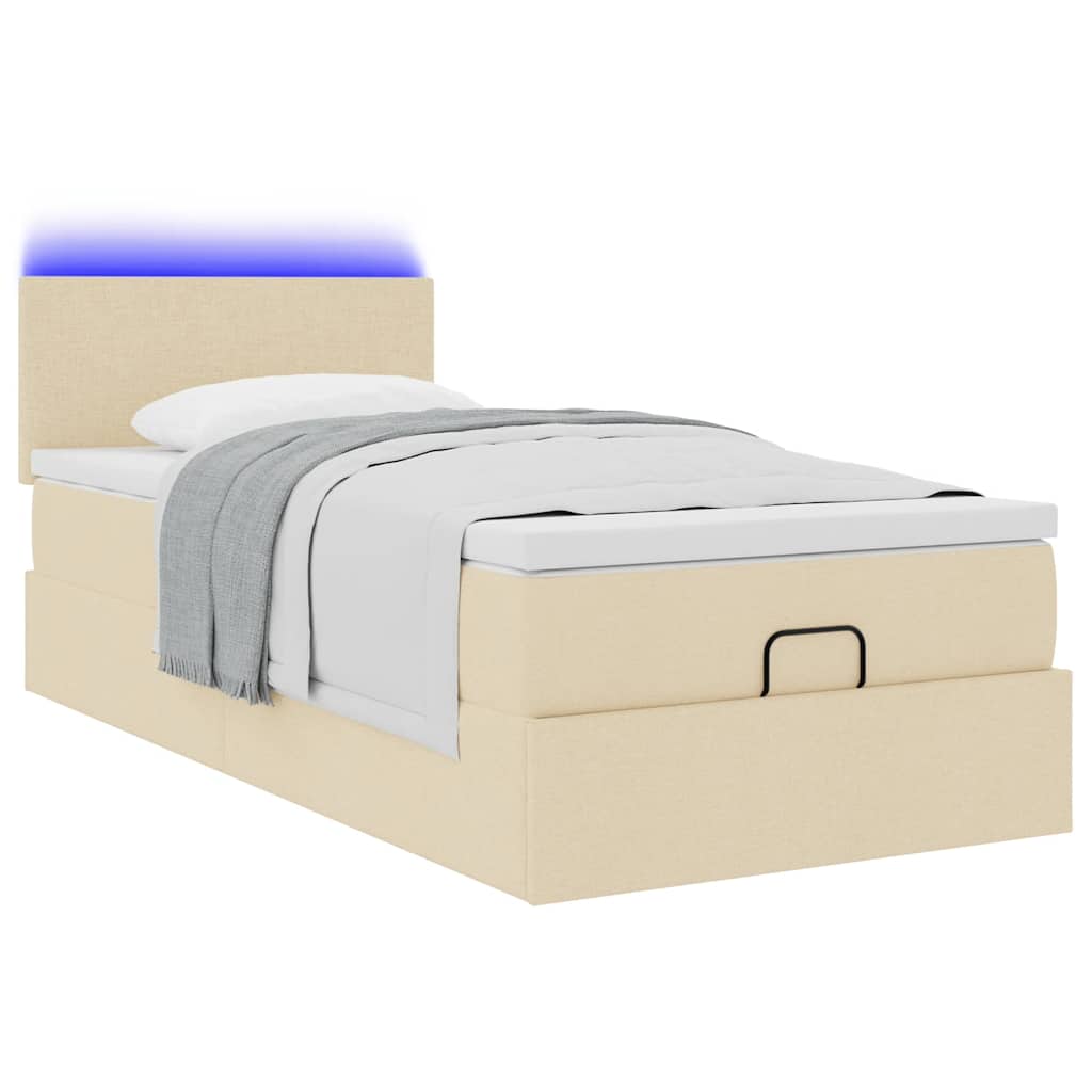 Cama otomana con colchón de tela color crema 100x200 cm