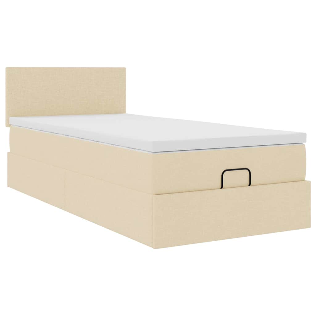 Cama otomana con colchón de tela color crema 100x200 cm