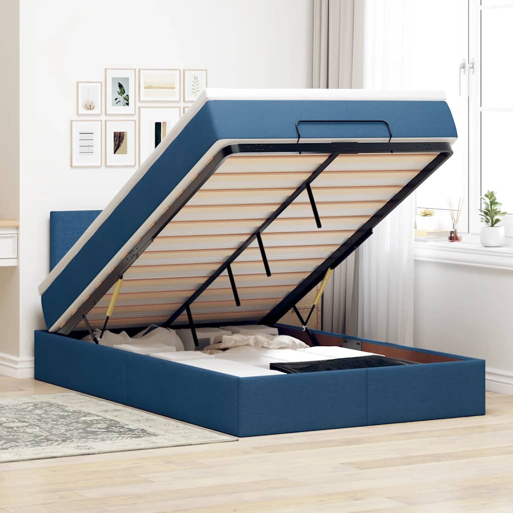 Cream Fabric Ottoman Bed with Mattress 100x200 cm