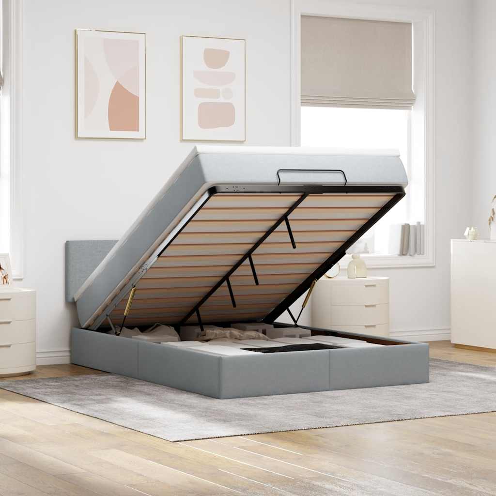 Cream Fabric Ottoman Bed with Mattress 100x200 cm