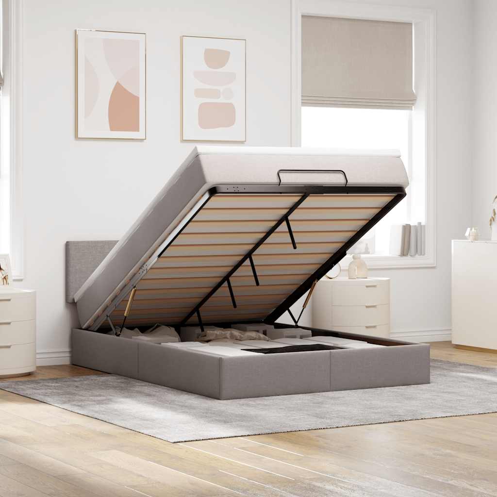 Cream Fabric Ottoman Bed with Mattress 100x200 cm