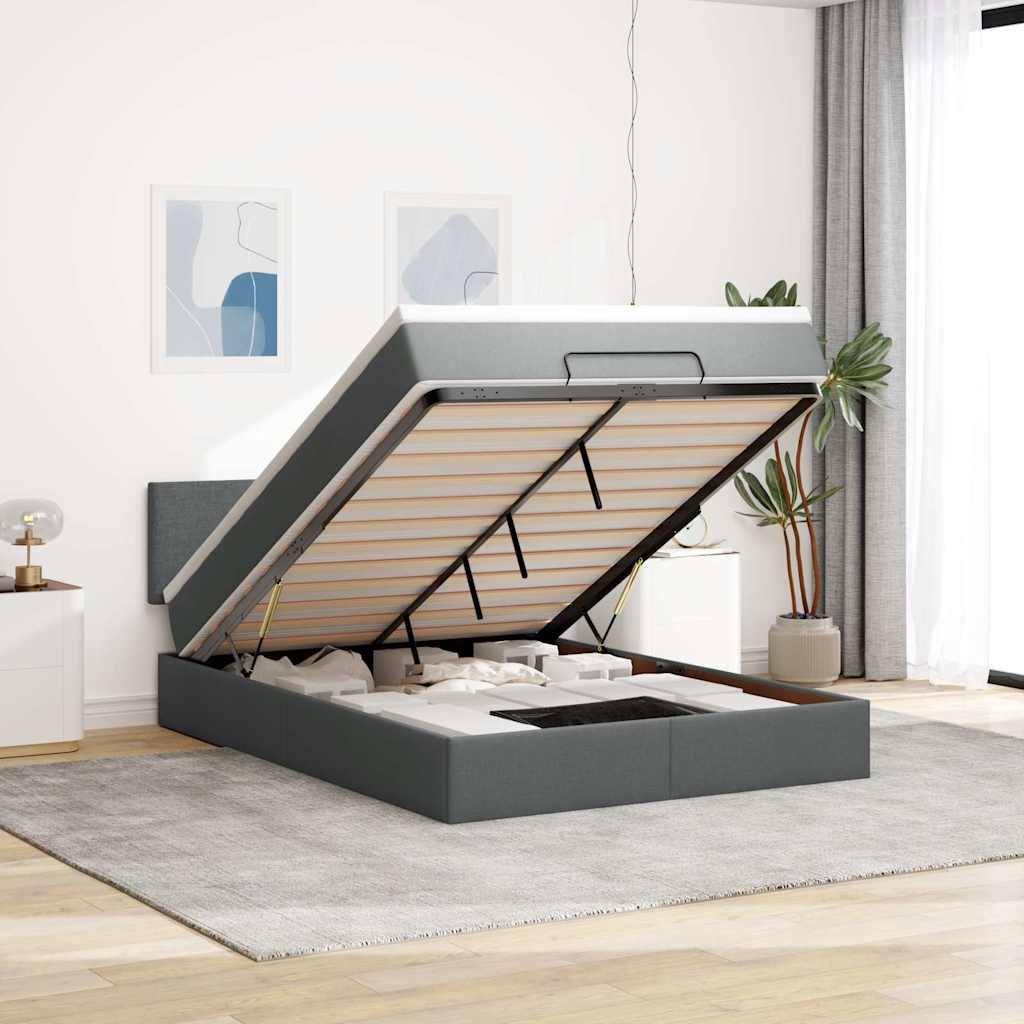 Cream Fabric Ottoman Bed with Mattress 100x200 cm