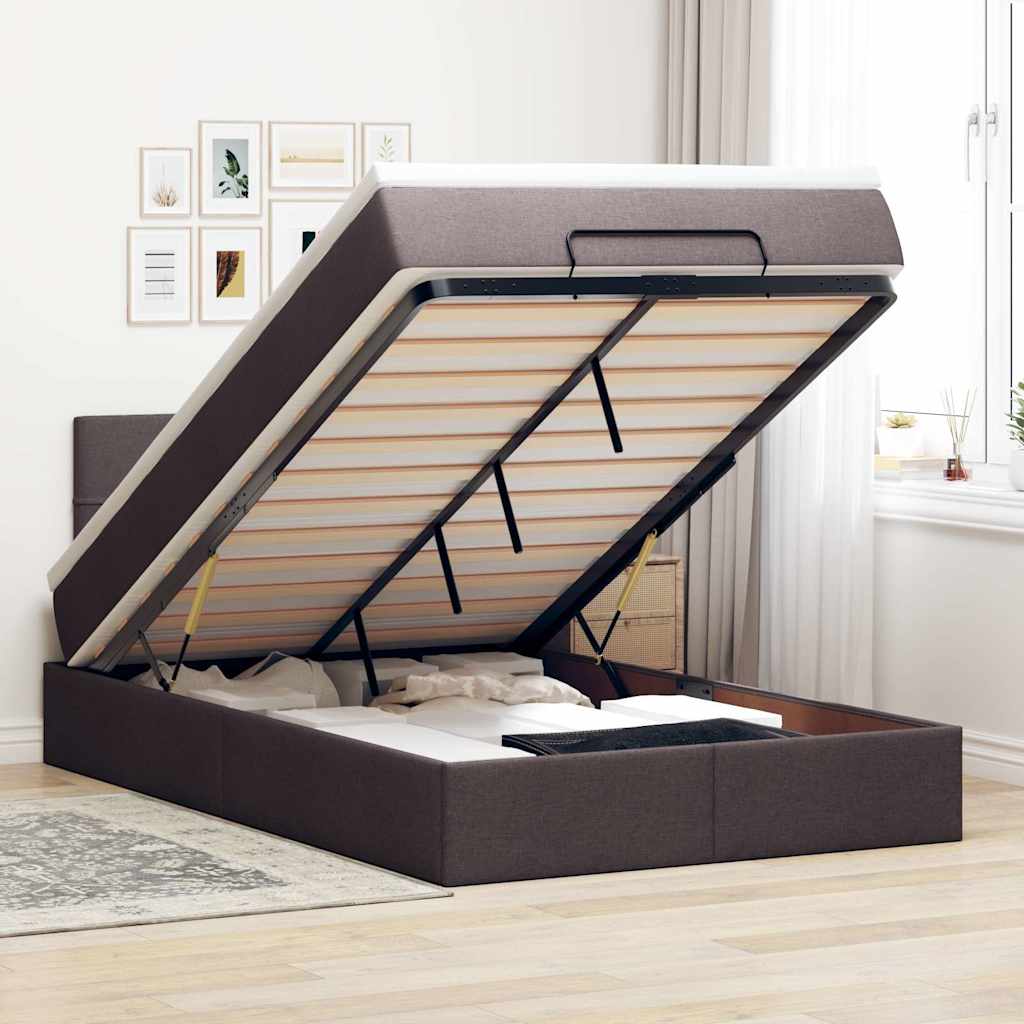 Cream Fabric Ottoman Bed with Mattress 100x200 cm