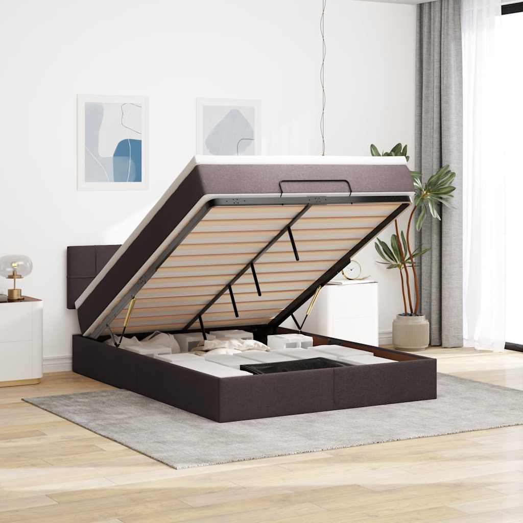 Cream Fabric Ottoman Bed with Mattress 100x200 cm