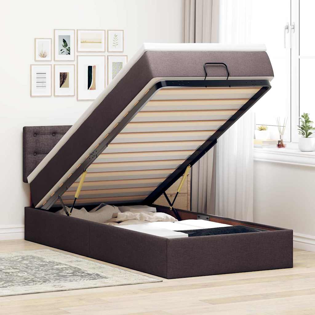 Cream Fabric Ottoman Bed with Mattress 100x200 cm