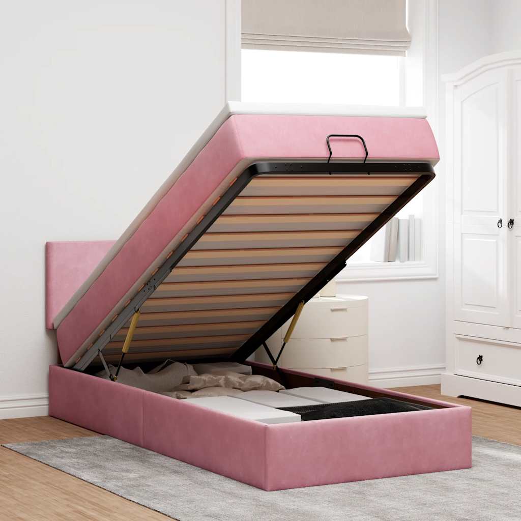 Cama otomana colchón cappucino cuero sintético 100x200cm