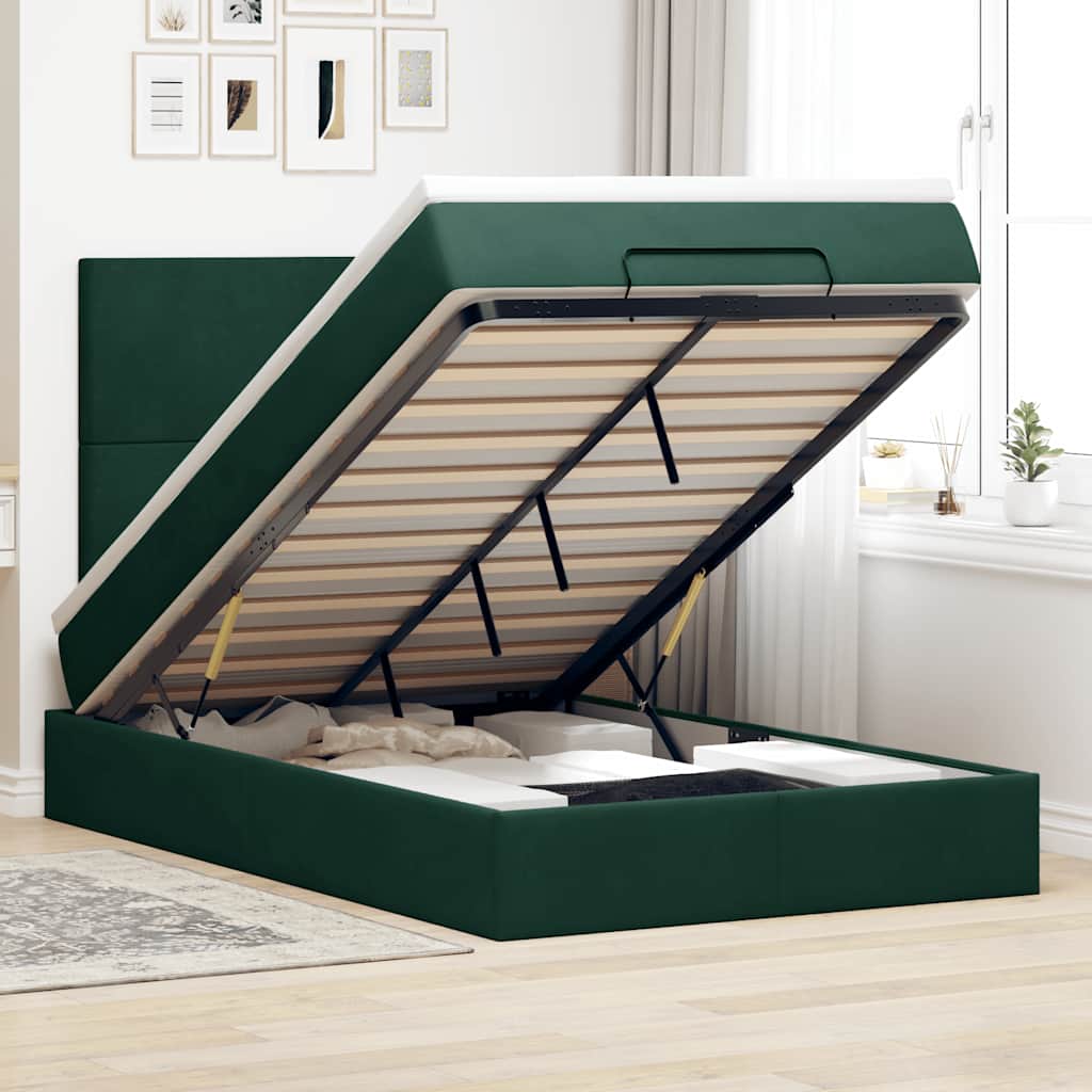 Cama otomana colchón LED cuero sintético capuchino 140x200cm
