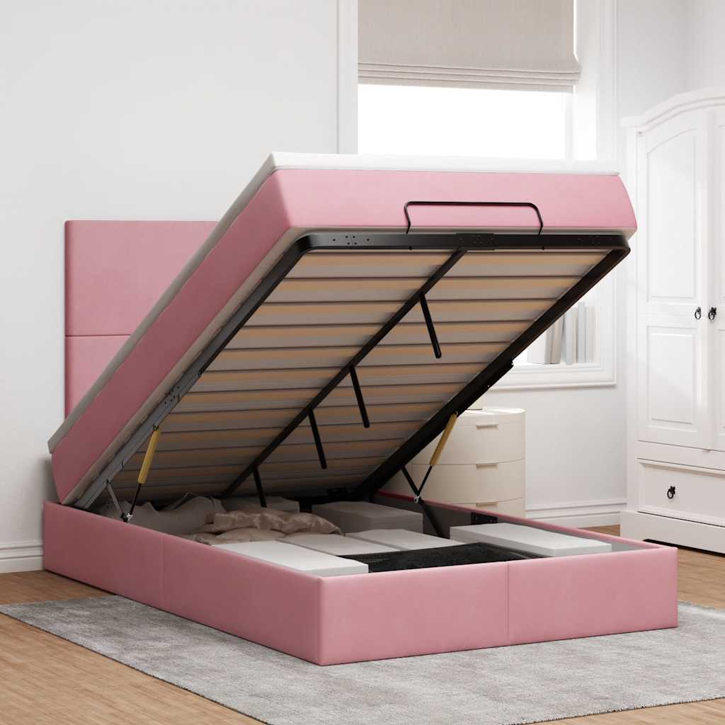 Cama otomana colchón LED cuero sintético capuchino 140x200cm