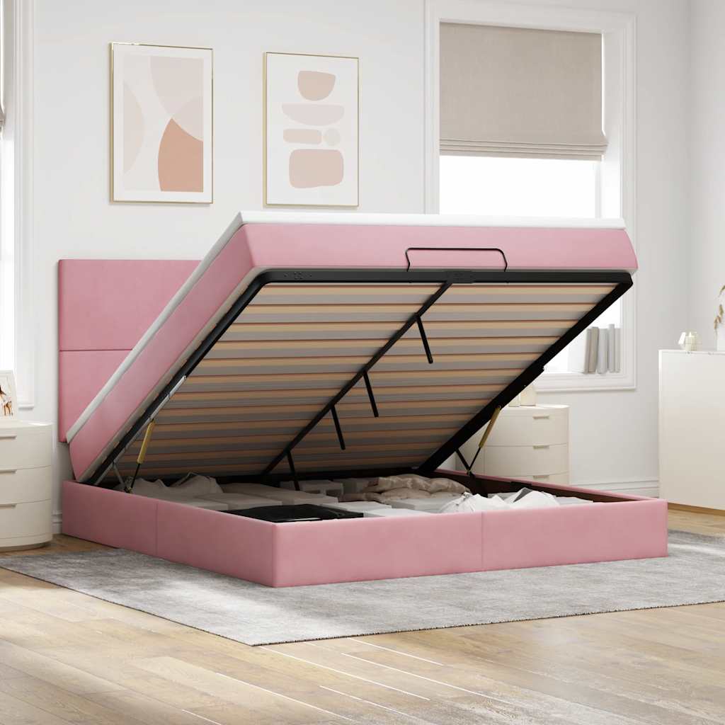 Cama otomana colchón LED cuero sintético capuchino 140x200cm