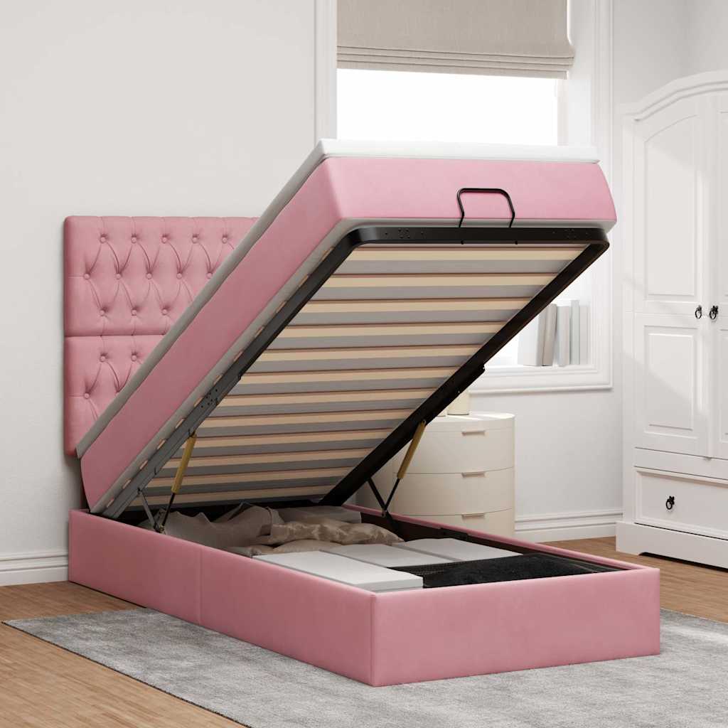 Cama otomana colchón LED cuero sintético capuchino 140x200cm